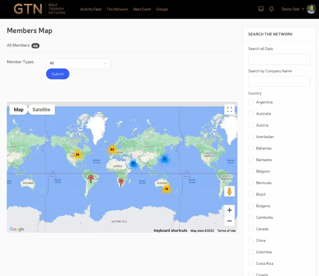 GTN platform members map with country filters
